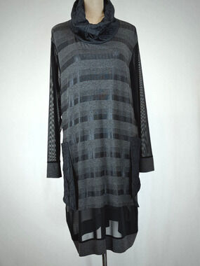 NWT Sassy #12005 Black & Grey Striped Midi Dress XXL #0222 Boutique Designer